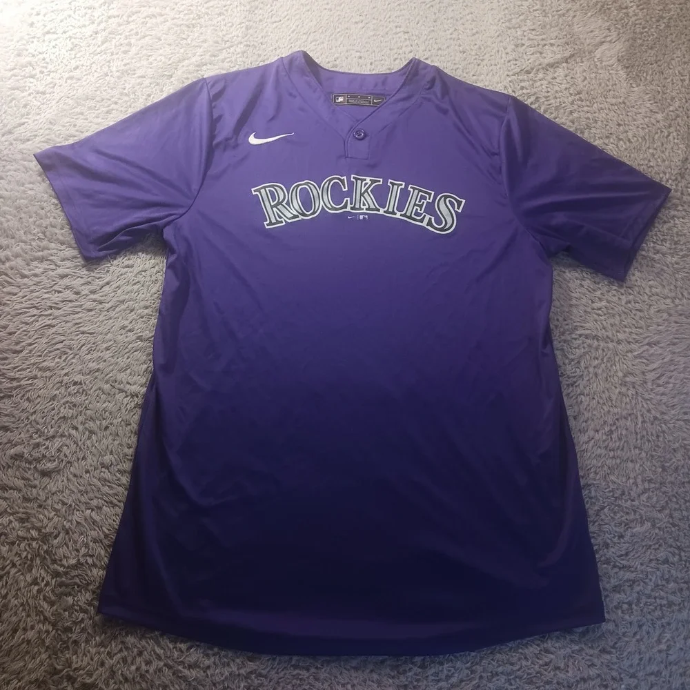 Nike MLB Colorado Rockies Purple Jersey Sz M‎ Official Team Shirt READ Fanwear